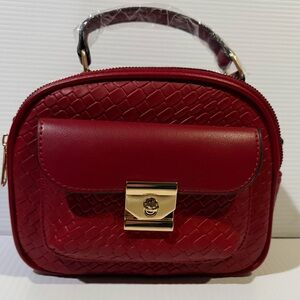 NWT Elegant Red Handbag with Crossbody Strap and FREE Decorative Twilly